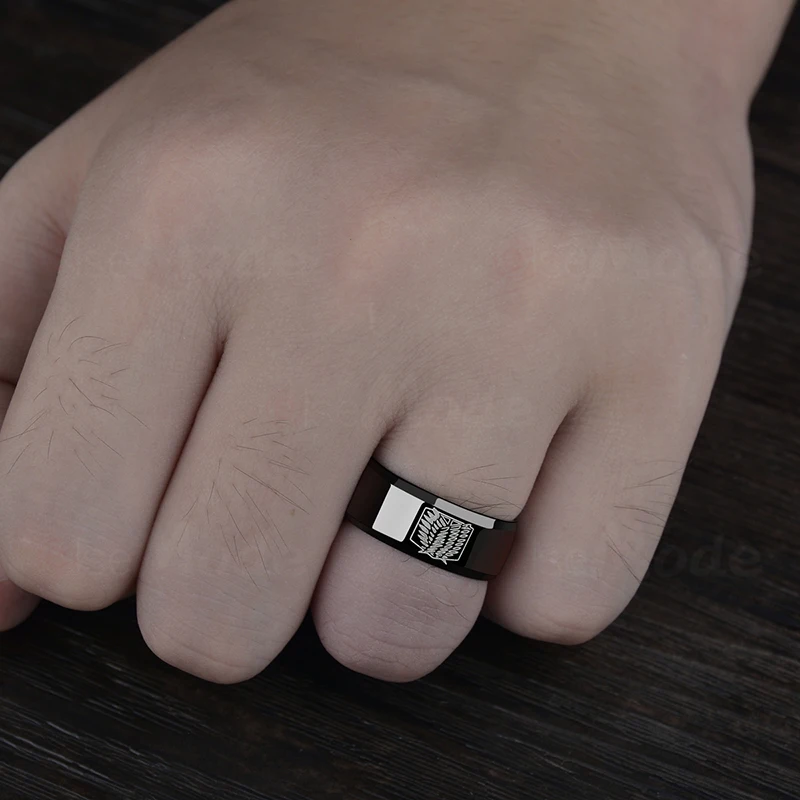 ELSEMODE атака на Титанов черное титановое кольцо из нержавеющей стали крылья флаг