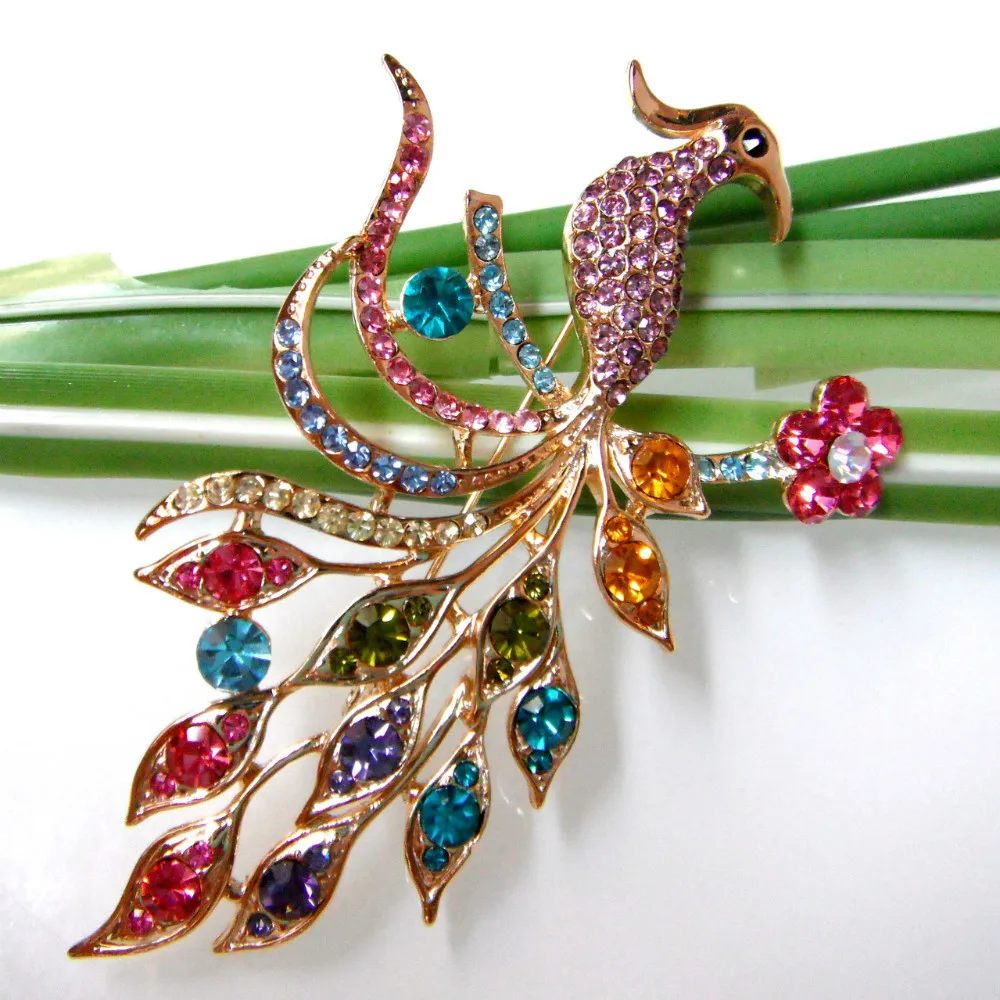 Navachi Павлин Peahen GP Красочные Кристаллы Стразы Перо булавка брошь SMT7354|brooch wedding|brooch