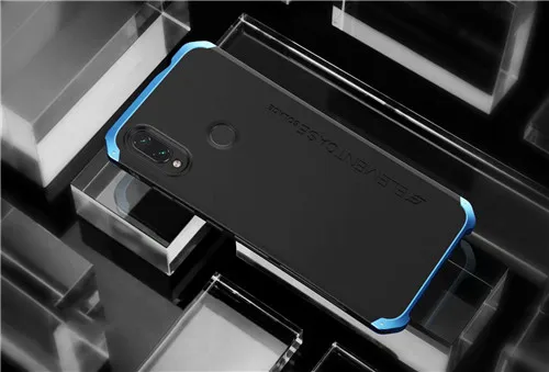 Black and blue Алюминиевый металлический бампер чехол для Xiaomi Redmi Note 7 360 Полный Гибридный бронированный матовый ПК задняя крышка Redmi Note 7 противоударный чехол для телефона - Цвет: Black and blue