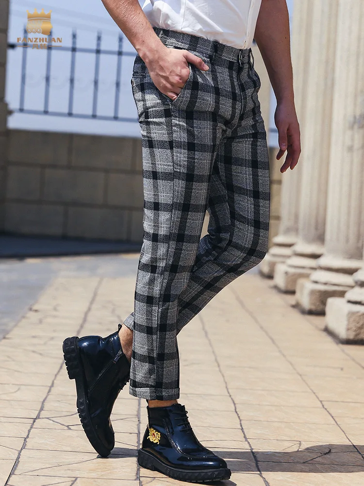 Мужские клетчатые брюки FANZHUAN повседневные в европейском стиле с полосками 928015