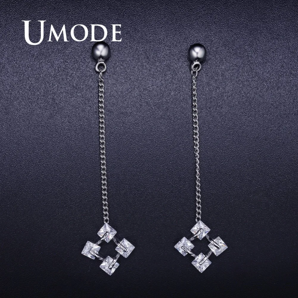 UMODE модные длинные висячие серьги для женщин женские Стразы белый золотой цвет AAA