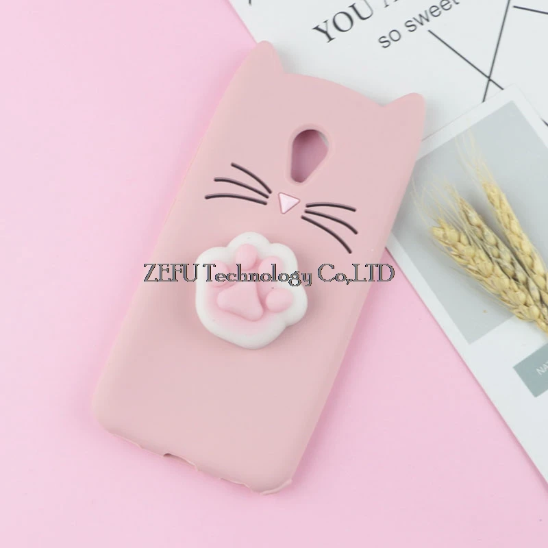 3D милый японский блестящий чехол с бородатым котом для Meizu M3mini M6 Note M6S M5 M5S, голубой Шарм, 5 5S, A5, M5C, милый мягкий чехол, сумки - Цвет: HuXu Pink Foot