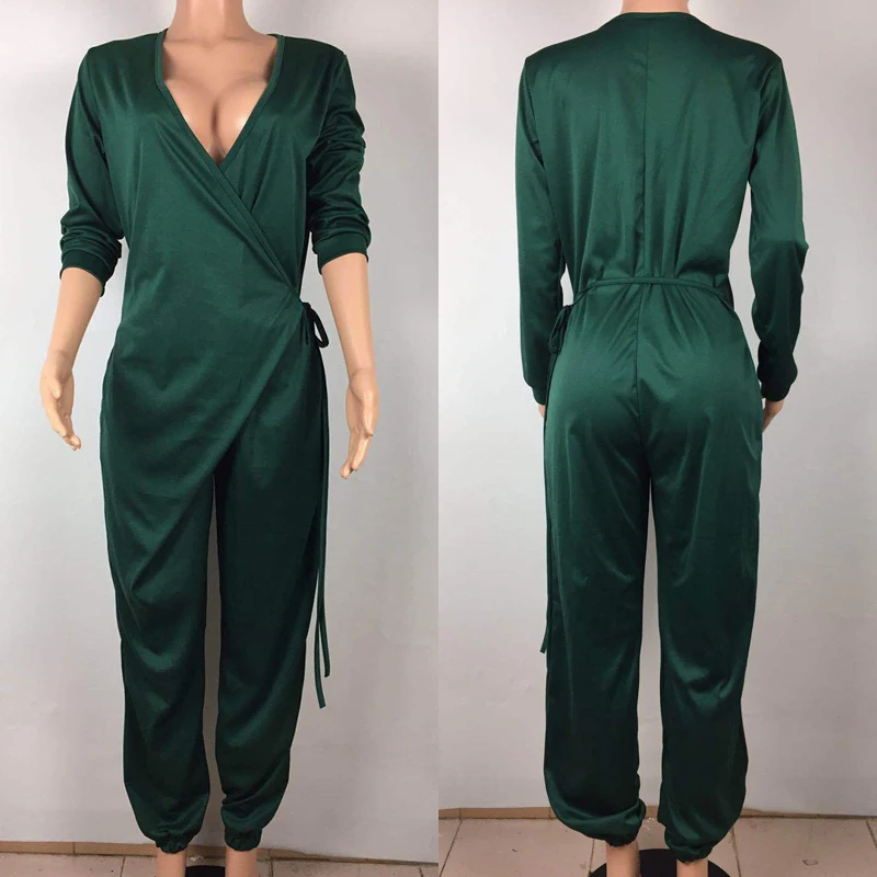 Комбинезон багги с завязкой спереди макси комбинезон поясом запахом для женщин