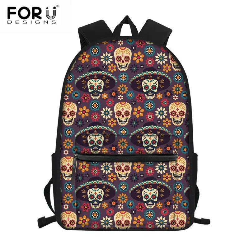 FORUDESIGNS/школьные сумки для подростков с изображением сахарного черепа мексиканского принта, функциональные школьные рюкзаки для студентов, дорожный рюкзак для ноутбука