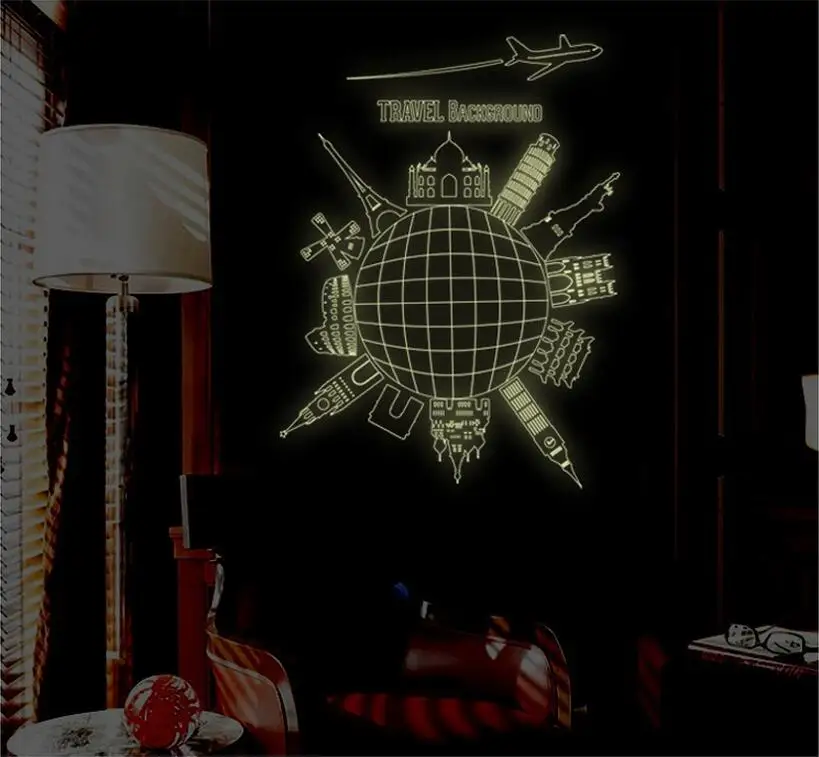 Светящийся Съемный Настенный стикер из ПВХ сделай сам для путешествий светится в