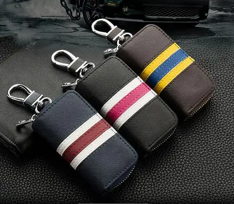 Модный кошелек для ключей в британском стиле с цветными полосками из натуральной