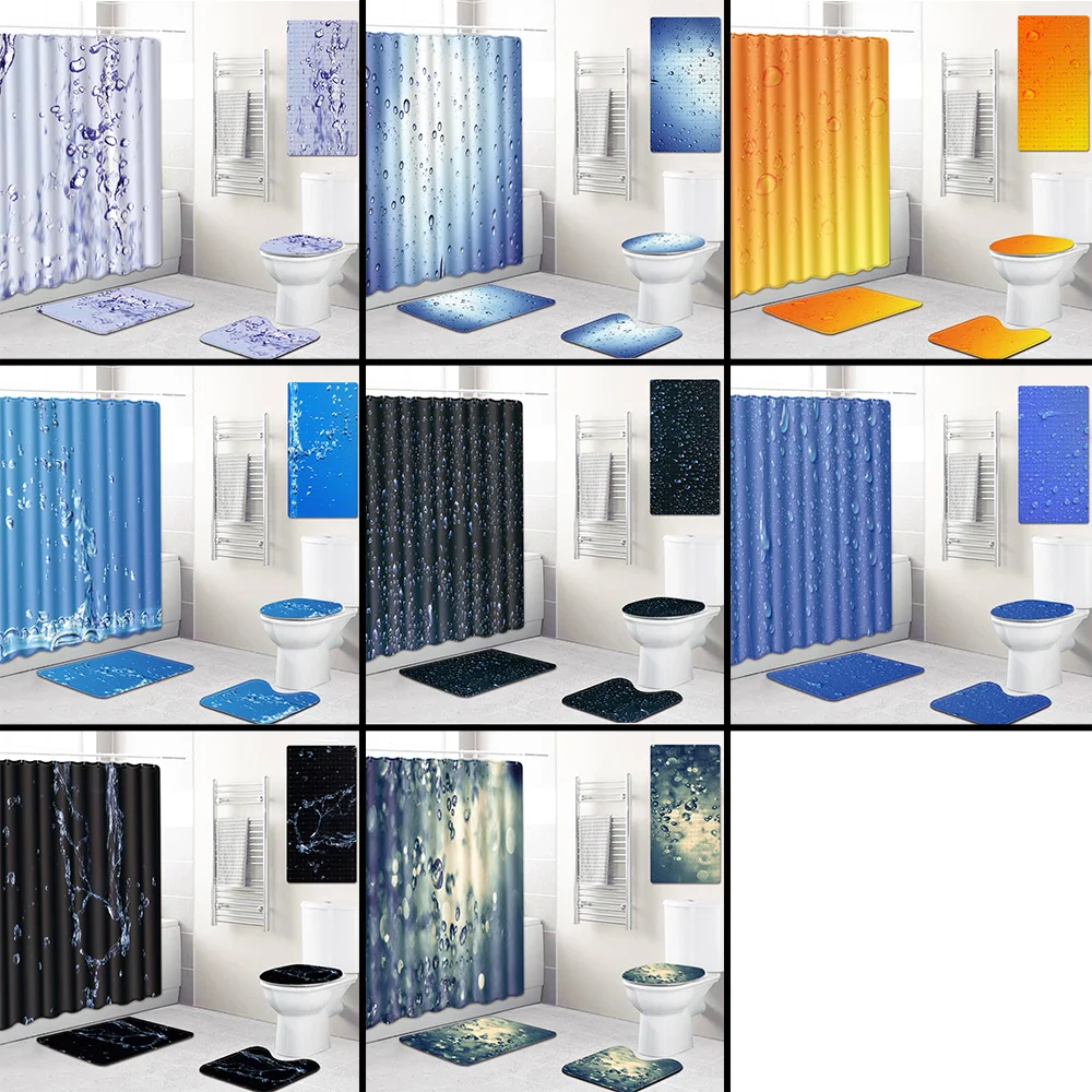 

5 Pcs Shower Curtain/Bath Mat/Toilet Pad Set Character Pattern Anti-slip Toilet Pattern Carpet Flannel Bath Mat