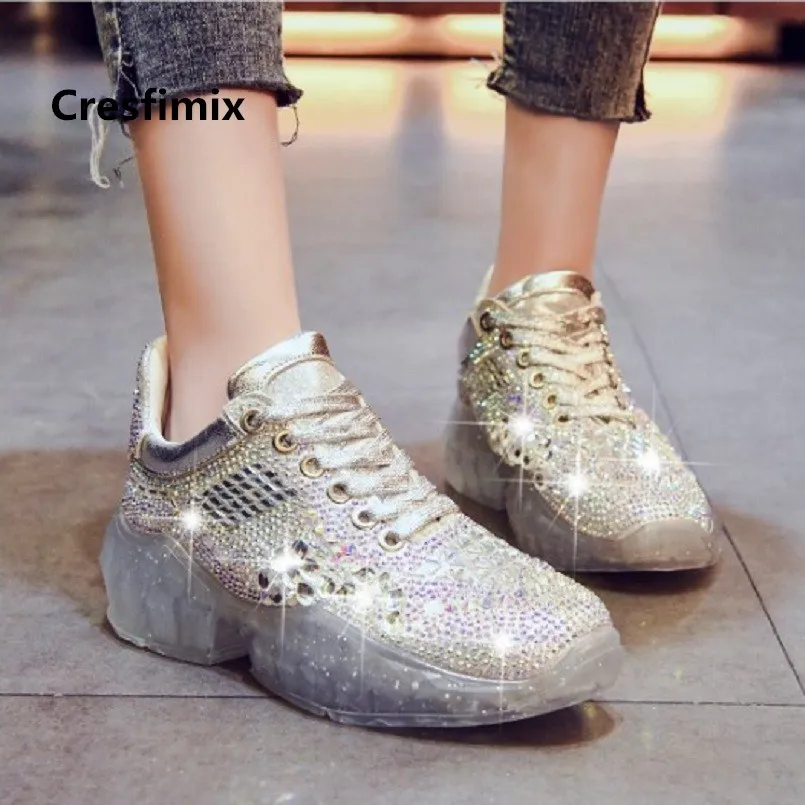 Cresfimix/женские модные серебристые блестящие туфли на плоской платформе визуально
