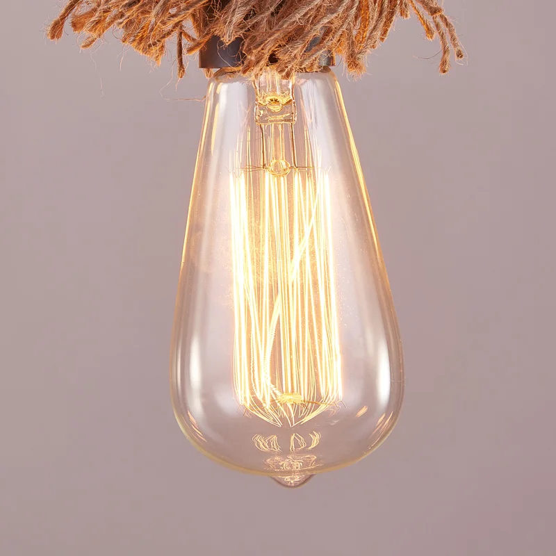 Loft Vintage Rural wheel Pendant Lights Hemp Rope Bamboo Iron Cage Hand Knitted Lighting Fixtures Restaurant Dining | Лампы и