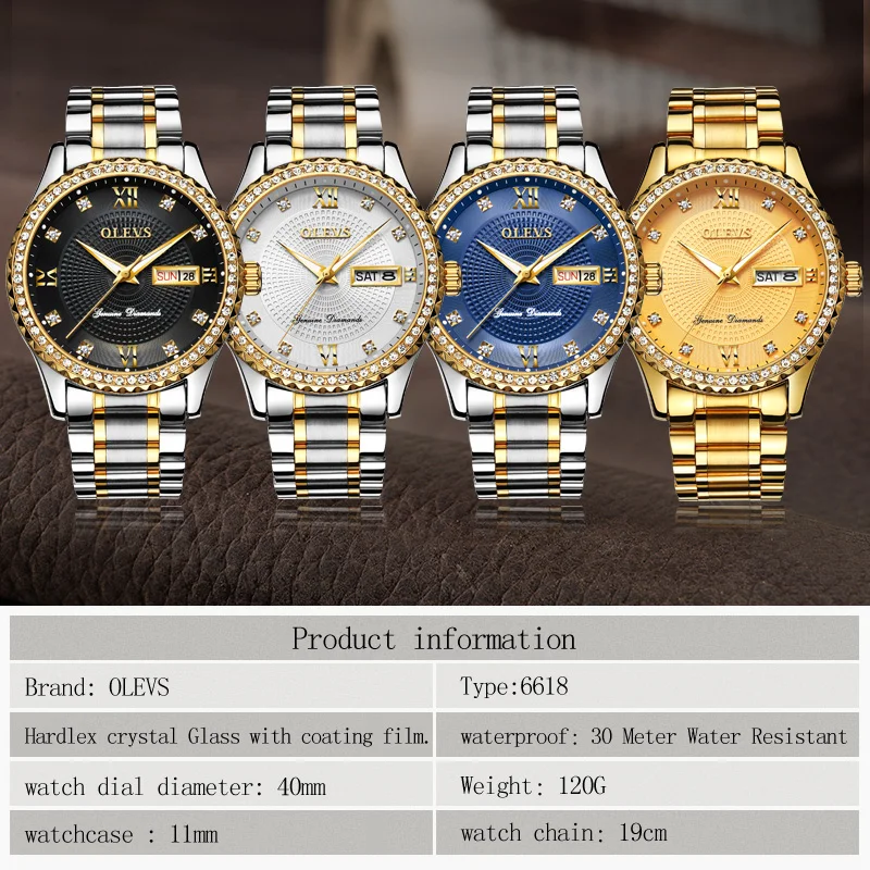 Мужские часы кварцевые с календарем Лидирующий бренд OLEVS люкс датой Бизнес