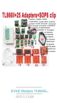DYKB TL866II плюс USB программатор+ 13 адаптеров IC клип 1,8 V nand flash 24 93 25 mcu bios EPROM для NAND EEPROM микроконтроллер mcu-Pic тестер цифровых микросхем