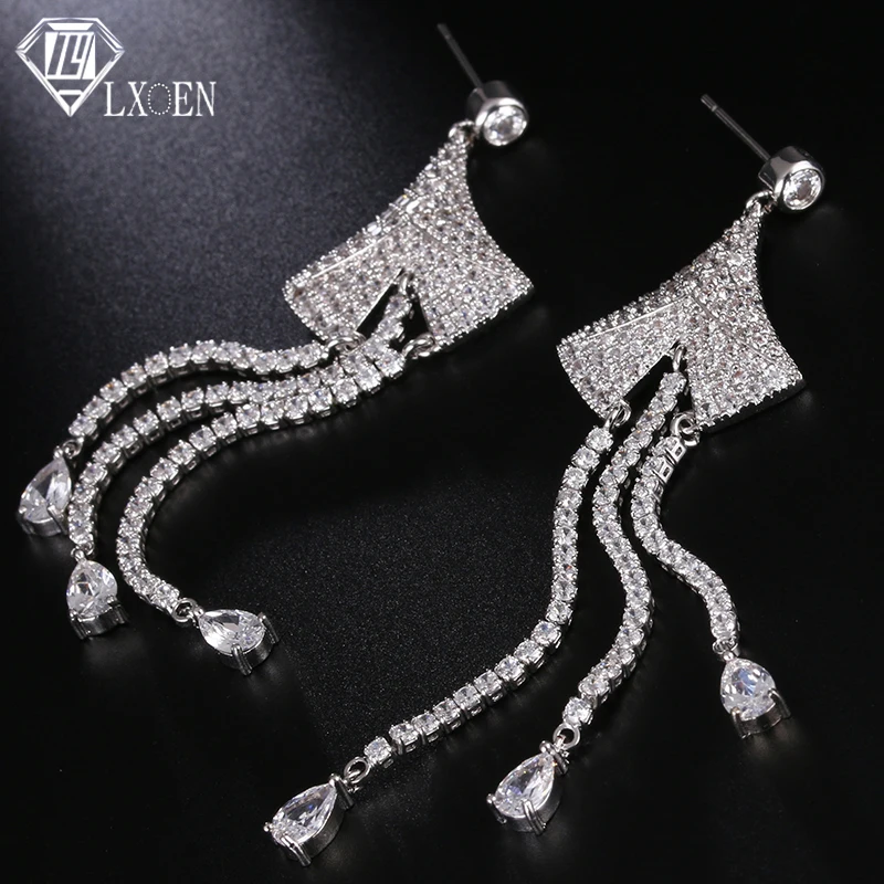 

LXOEN Luxury Tassel Long Drop Earrings Silver Color Bohemian Fringe Earrings for Women Jewelry Gift brinco