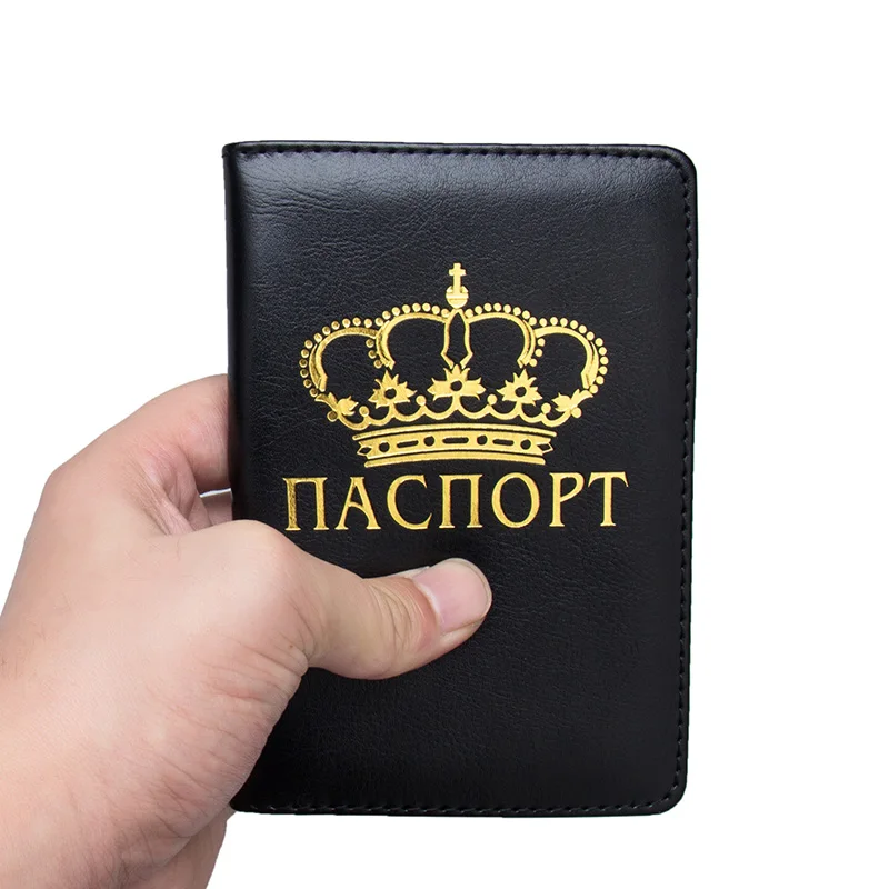 Обложка для паспорта из искусственной кожи коричневого цвета с русской короной