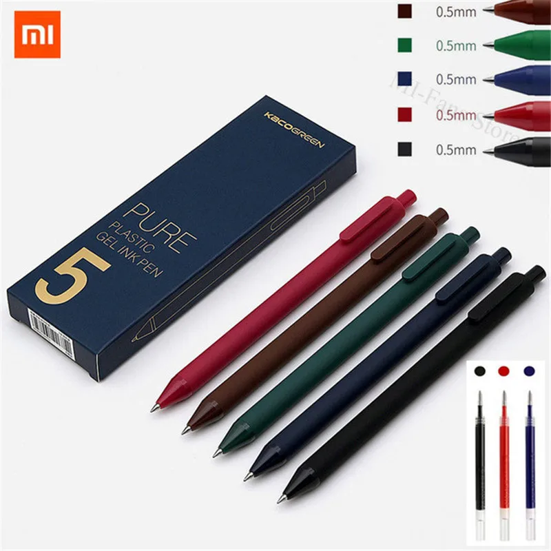 5 шт./упак. Xiaomi KACO 0,5 мм знак ручка гладкая чернила прочный подписи 5 цветов для студентов школы/офисных работников