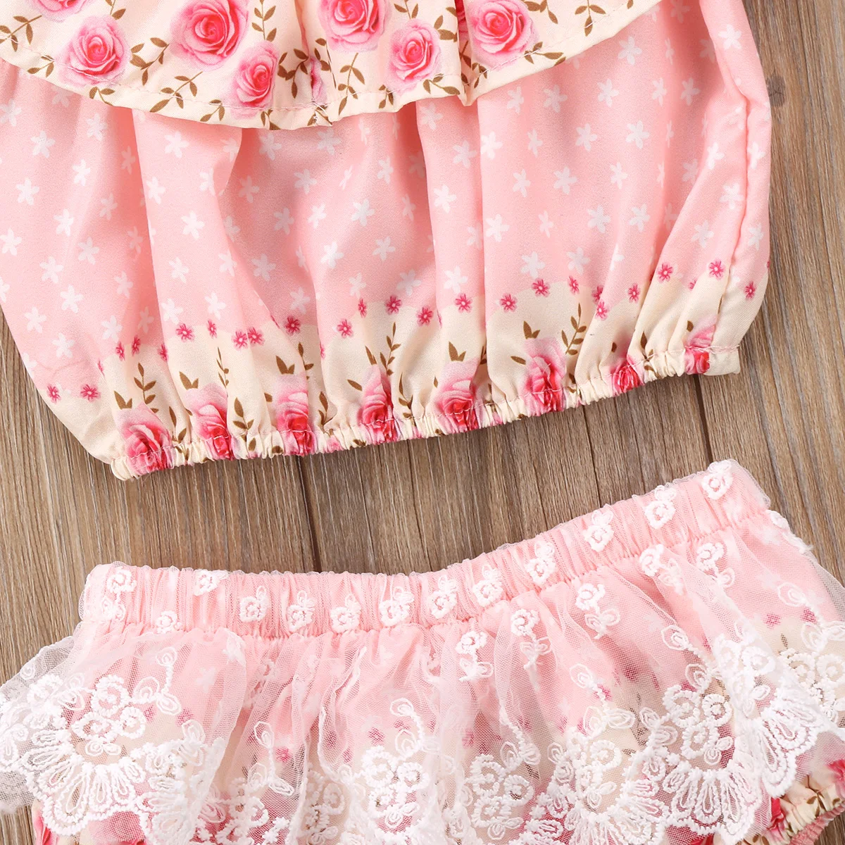 Милые кружевные топы с открытыми плечами и цветочным рисунком для новорожденных