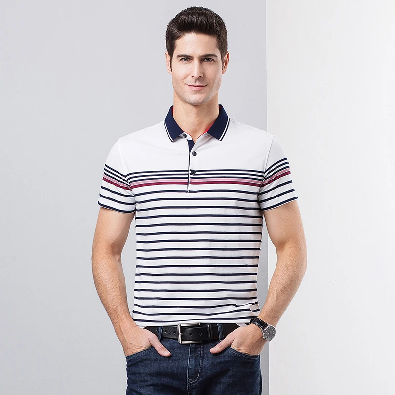 Мужская футболка-поло летняя облегающая футболка в полоску с коротким рукавом