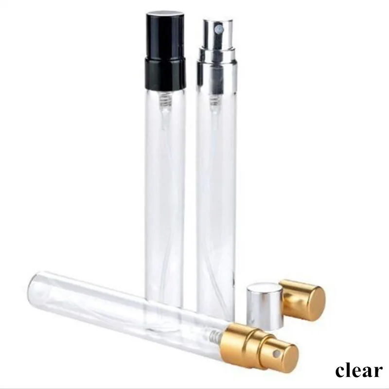 10ml Clear Glass Spray Bottle  Anodized Aluminum Nozzle Perfume Cosmetic Refillable Bottle Frost Gold Silver Black 100pcs/lot