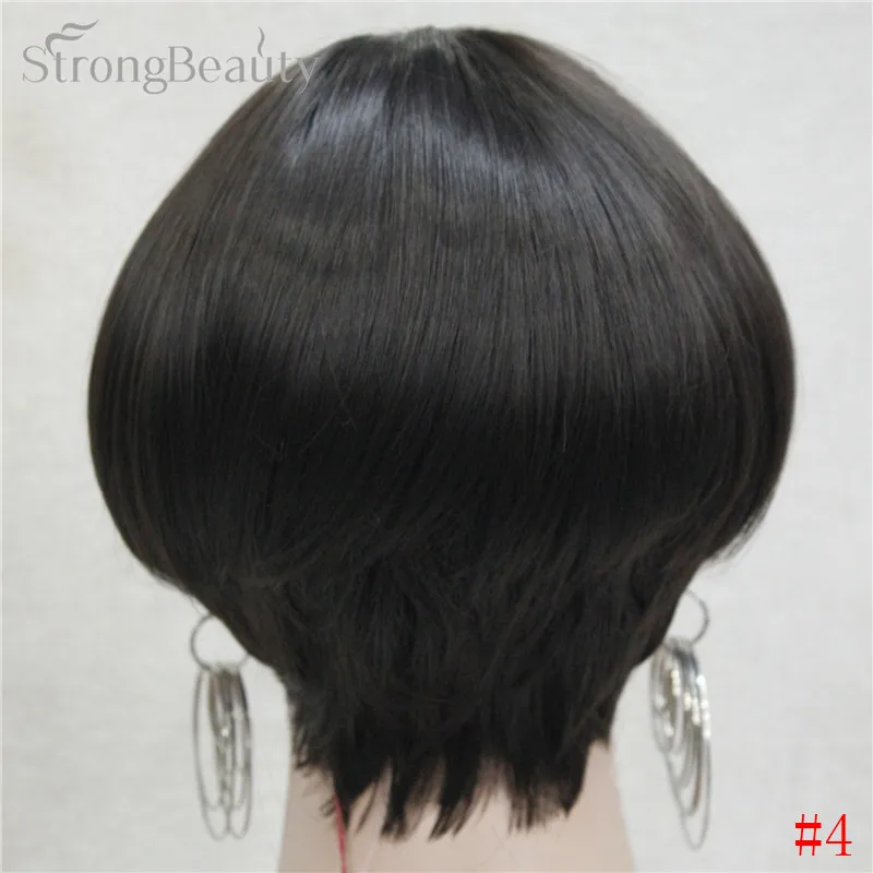 StrongBeauty короткие парики для женщин синтетические коричневые/фиолетовые волосы гриб стрижка волоконный монолитный парик - Цвет: 4