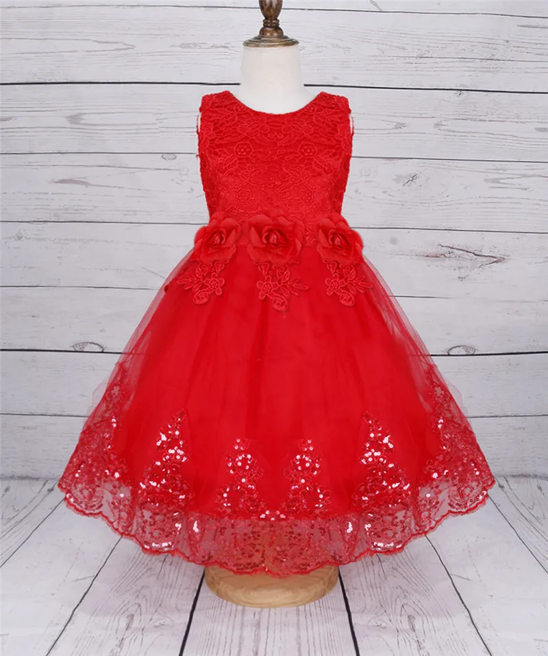 2-8 Years Girls Flower Long Tail Formal Dress Red White Lace for Baby Kids princess dress girls costumes christmas clothes | Детская