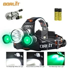 Светодиодный налобный фонарь Зеленый светильник 5000 люмен XML-T6 3 режима лампа водонепроницаемый налобный фонарь вспысветильник налобный фонарь Использование 18650