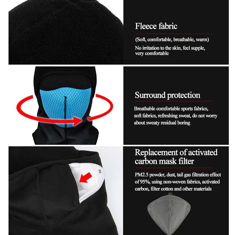 Sireck зимняя велосипедная шапка теплая флисовая маска для лица с фильтром