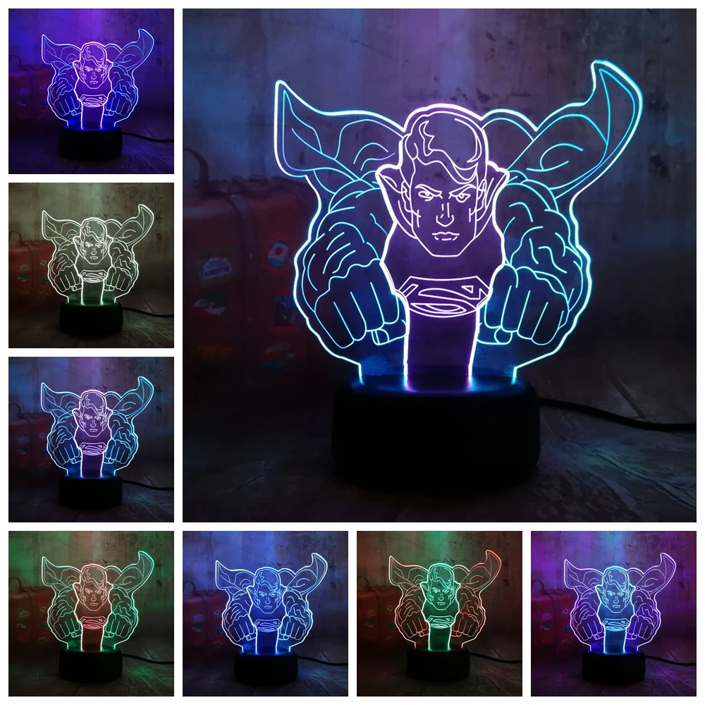 Новый светодиодный ночник Супермена Flying 3D RGB смешанный двойной цвет 7 цветов