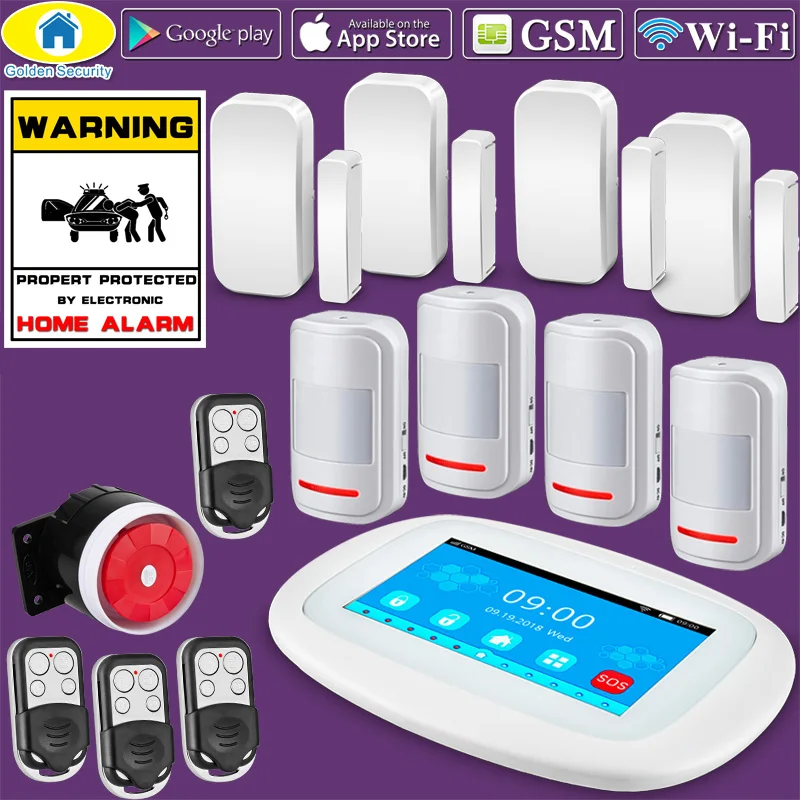 4.3 inch Touch Screen Wireless WIFI GSM Home Burglar Security LCD Touch Keyboard GSM SIM Alarm System Sensor Voice DIY - Цвет: K52 D
