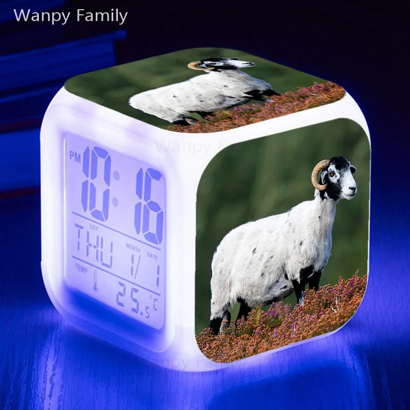 Очень милый маленький овец Будильник 7 цветов светящийся светодиодный сенсорный
