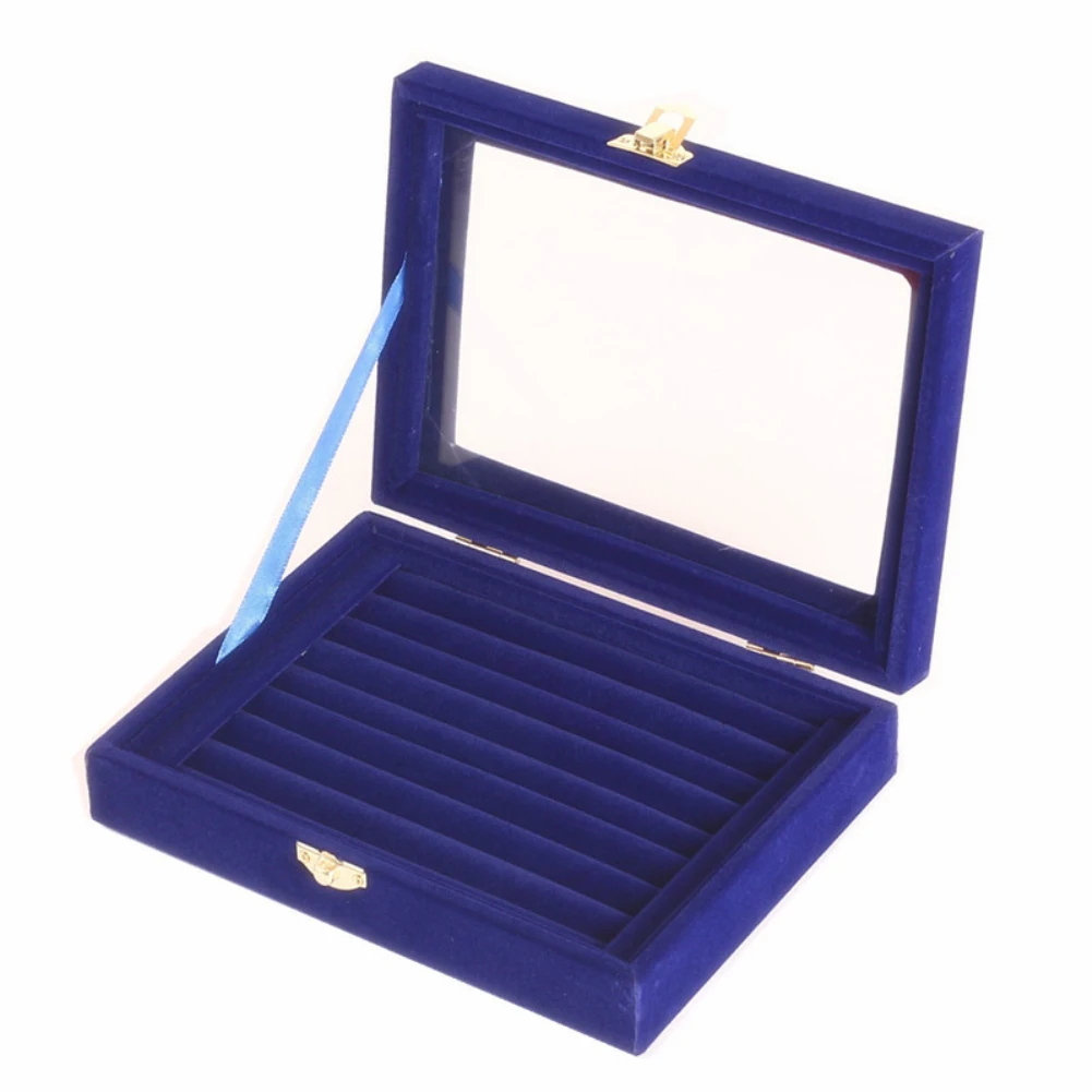 Velvet Rings Stud Earrings Jewelry Display Tray Storage Box with Glass Lid trendy | Украшения и аксессуары