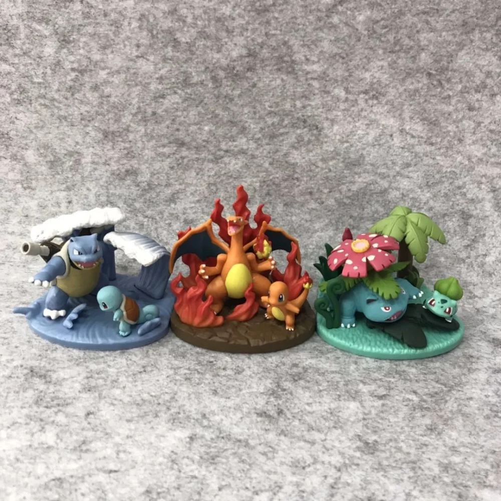 Аниме Пикачу Бульбазавр Blastoise Charizard три семьи ПВХ фигурку Коллекционная модель