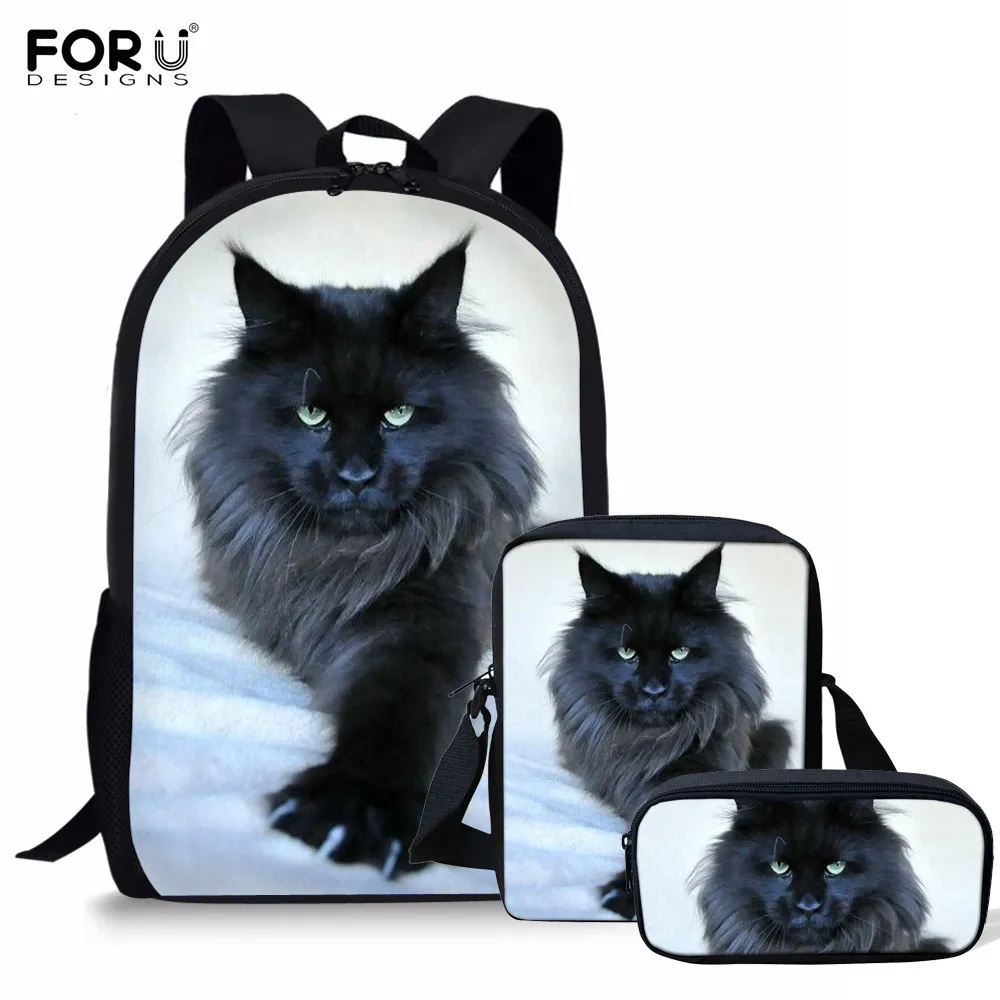 FORUDESIGNS/3 шт./компл. школьный рюкзак кунов "Savannah" с принтом кота для девочек-подростков для девушек-студенток; ортопедии рюкзак Mochilas