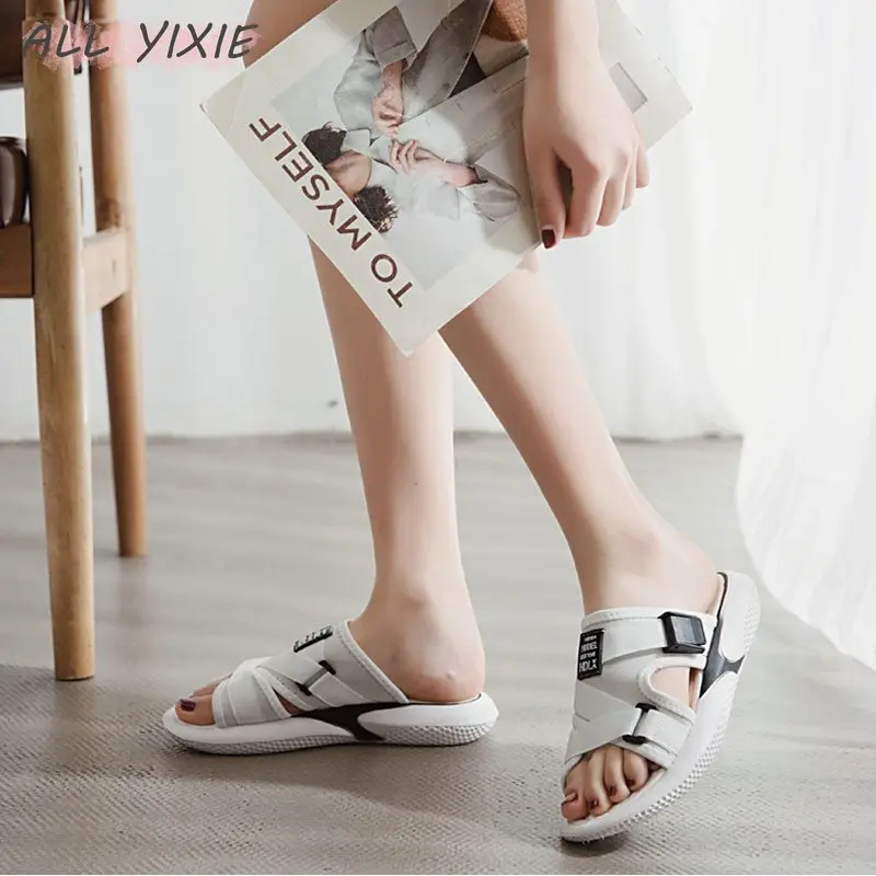 Женские спортивные шлепанцы на плоской подошве ALL YIXIE черные повседневные