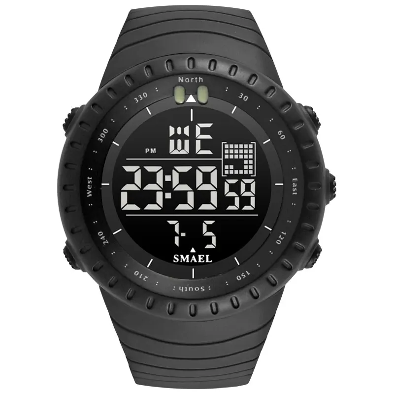 Black SMAEL брендовые Новые популярные спортивные часы 50 метров водонепроницаемые мужские часы с хронографом и автоматической датой многофункциональные мужские часы erkek 1237 - Color: Black
