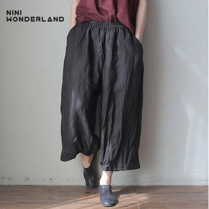 NINI WONDERLAND летние брюки из рами 2020 женские свободные шаровары с эластичной