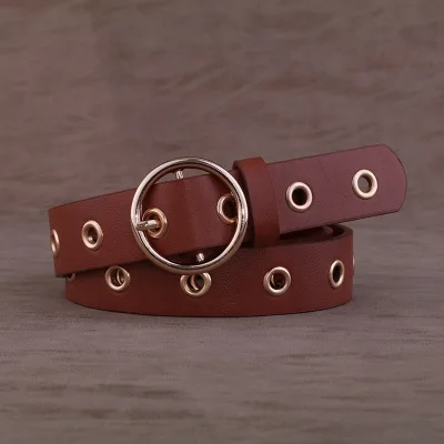 Gold buckle brown Высокая плотность сплава пряжка панк-ремни Женская искусственная кожа гладкая металлическая пряжка простой ремень модный декоративный Джинсовый пояс леди - Цвет: Gold buckle brown