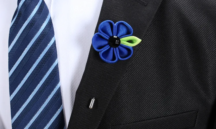 Бесплатная доставка Мужская Цветочная булавка Kanzashi с листьями и черным