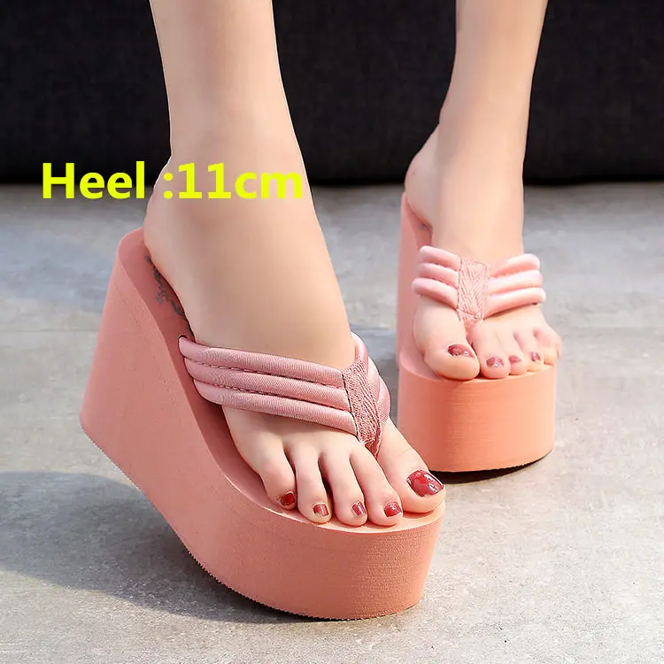 pink 11cm Модные женские шлепанцы; пляжные вьетнамки на очень высоком каблуке; мягкая Летняя обувь из ЭВА; женские шлепанцы на платформе 11 см; женские сандалии; SH07021 - Цвет: pink 11cm