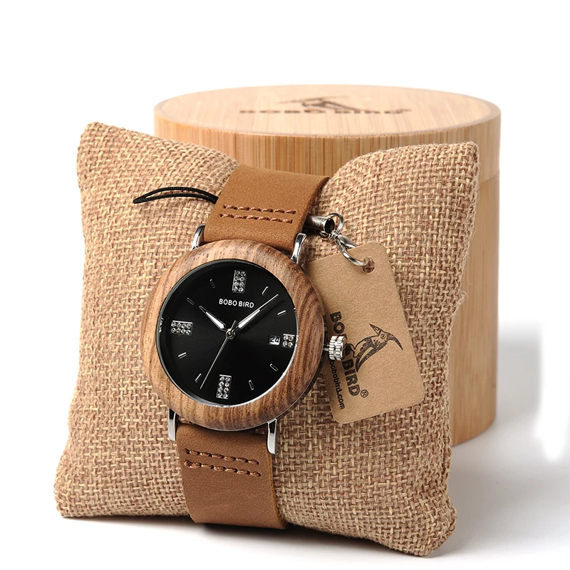 Часы BOBO BIRD с имитацией бриллианта кварцевые часы из нержавеющей стали кожаным