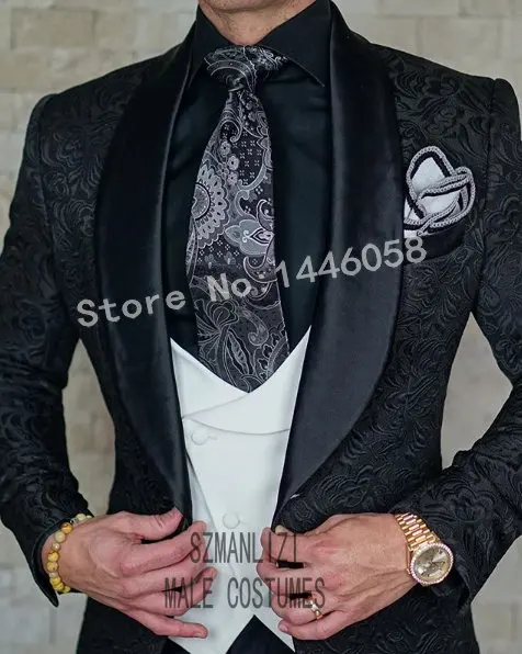 as picture Slim Fit мужские белые костюмы жениха 3 шт. торжественное платье свадебный мужской костюм набор Мужские свадебные костюмы смокинг для шафера, жениха - Цвет: as picture