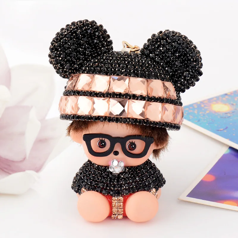 2017 Новая Мода Monchhichi Мило Инкрустация Кристалл Сумка Аксессуары Подвеска Помпон