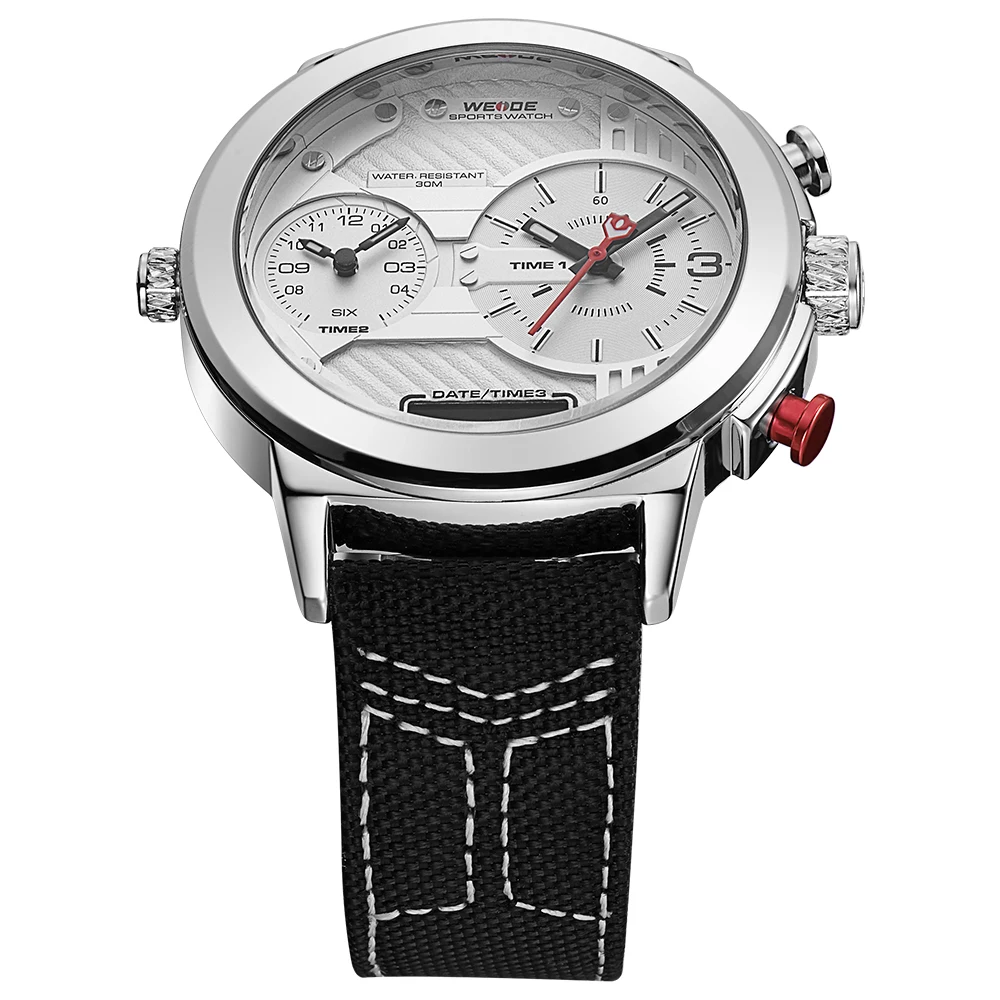 Бренд класса люкс WEIDE genuin Нейлон Белый Круглый Большой кварцевые часы с