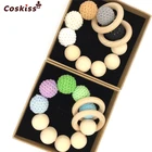 Разноцветные вязаные крючком бусины Прорезыватель деревянное кольцо спиральные бусины ручной работы органические натуральные деревянные бусины Детские деревянные игрушки