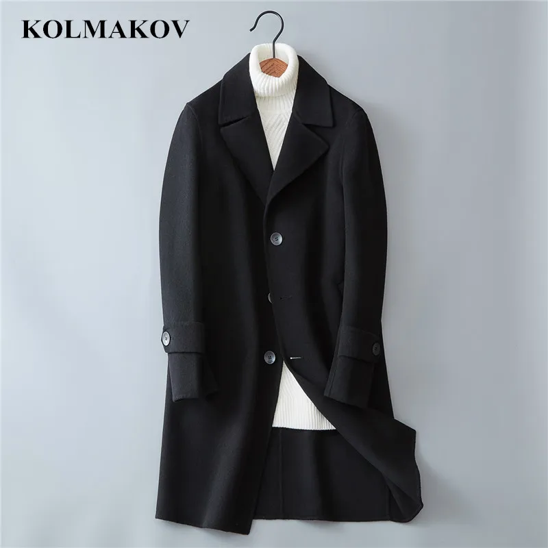 Мужской шерстяной Тренч KOLMAKOV классический черный с двойным лицом Hommbre M 3XL зима