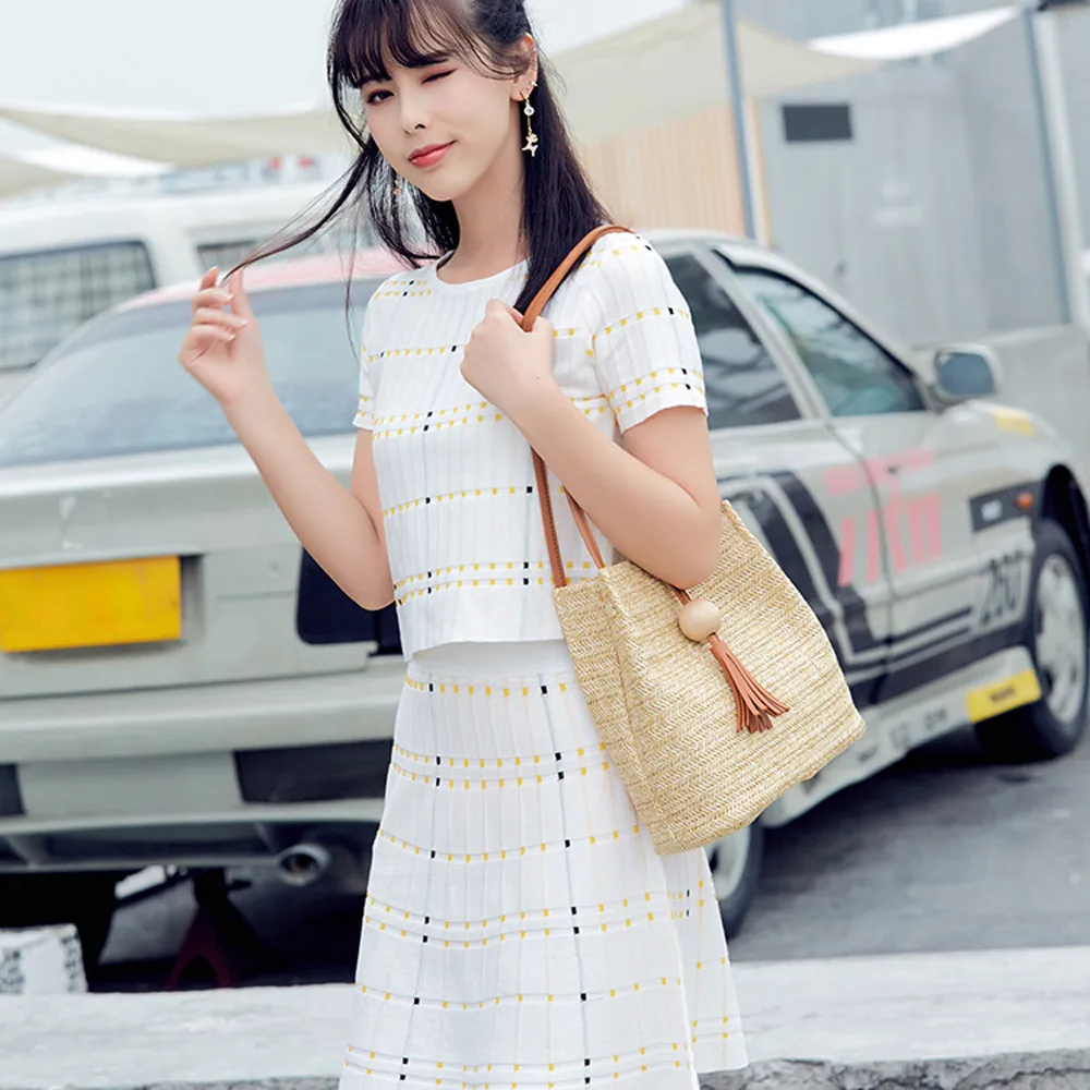 Для женщин Мода высокого Ёмкость ткань деревянные бусы Ленточки плечо