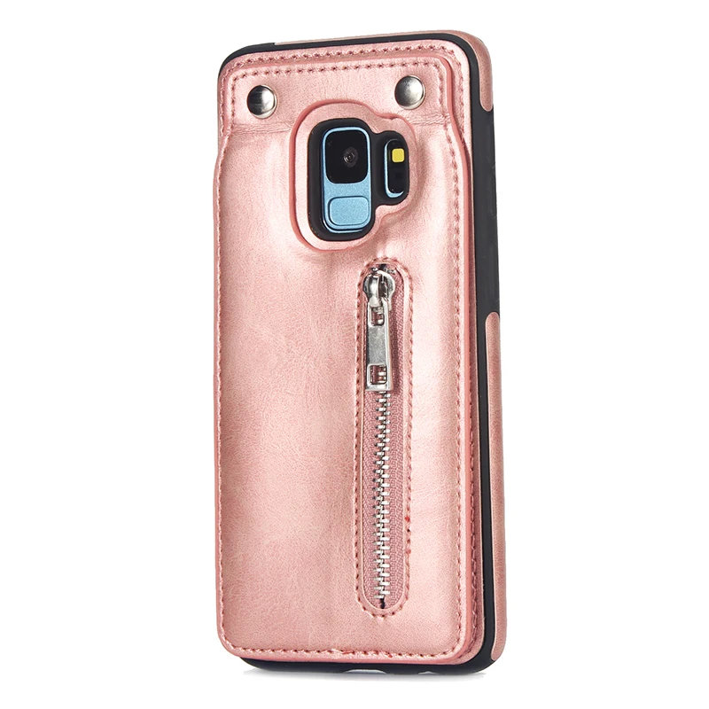 Rose Gold Роскошный винтажный кожаный чехол для samsung Galaxy S9 S10 Plus, чехол S10e с отделением для карт на молнии, чехол-кошелек для samsung S8 S9 S10, чехол для телефона - Цвет: Rose Gold