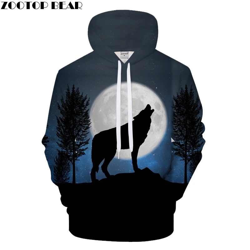

Harajuku Hoodies Wolf Hoody Men Sweatshirts 3D Pullover Funny Tracksuit Autumn Coat Streatwear Hip Hop Moon Drop Ship ZOOTOPBEAR