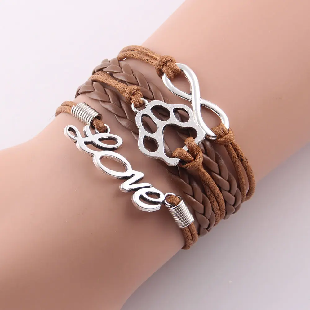 Little MingLou infinity love pet амулет лапа браслет с фигуркой собаки лучший друг кожа обёрточная бумага мужские браслеты и браслеты для женщин ювелирные изделия - Окраска металла: 2192C