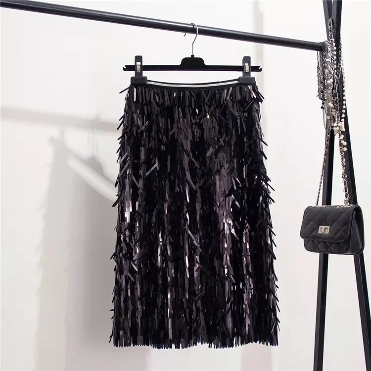 Новое поступление летняя юбка с блестками модные Клубные юбки до колена отделкой