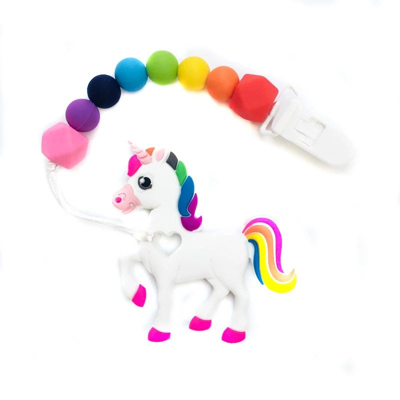 Силиконовая цепочка для соски с единорогом детский прорезыватель ручная работа