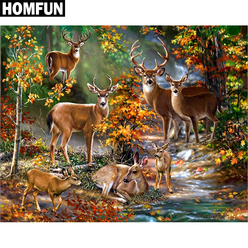 

Алмазная живопись HOMFUN A06118, картина «Лес олень» с полными квадратными/круглыми стразами, вышивка крестиком, домашний декор, подарок